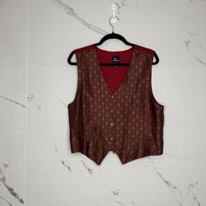 LizSport Vest 10 Vintage Western Burgandy Gold Medallion Button Up Holiday